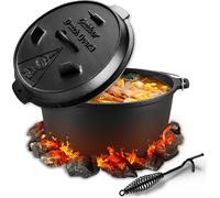 ASFASFq-Faitout hollandais, 6 litres, double fonction, pré-assaisonné, accessoires de cocotte en fonte, avec lifter, pour une utilisation en extérieur et en intérieur, noir