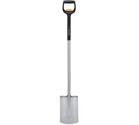 ASFASFq-Fiskars Bêche Télescopique pour Sols mous et pauvres en pierres, Ronde, longueur : 111 - 130 cm, Lame renforcée en Acier au bore, Noir/orange, Xact, 1066733