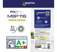 ASFASFq-FIXPRO ¿ Mastic Colle de Fixation MSP 118 ¿ Objets Lourds ¿ Intérieur/Extérieur ¿ Tous Supports ¿ Prise Immédiate en 5 secondes ¿ Mastic Hybride Polymère ¿ Couleur : Blanc ¿ 290 ml