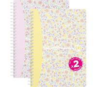 Asfasfq-Floral Pastel, Lot De 2 Cahier A5 Petits Carreaux, 120 Pages Reliure Spirale, Coverture Carte, Couleurs Assortis