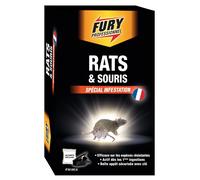 ASFASFq-FURY - Sachets contre rat et souris - Efficace sur les espèces résistantes - Actif dès les 1ères ingestions - Pré dosés - 7x20g- fabrication française
