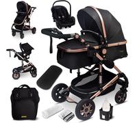 Asfasfq-Gagadumi Florida Poussette 3 En 1 Set Complet Avec Siège Auto - Baby Stroller 3 En 1 Tüv - Poussette Combinée 3 En 1 Set Complet Pneus Pleins - Sac À Langer Noir/Or