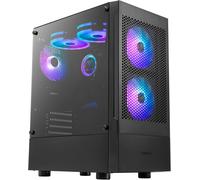 ASFASFq-GAMDIAS PC Gamer Boitier, Boîtiers Gaming ATX Moyen Tour Vide, Airflow Mesh Case, 3 Ventilateurs ARGB de 120 mm Intégrés, Verre Trempé Latéral, Noir