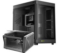ASFASFq-GAMDIAS PC Gamer Boitier, Boîtiers Gaming EATX Grand Tour Vide, 2 Positions, Double Chambre, Porte en Verre Trempé à Ouverture Tactile, Airflow, Noir