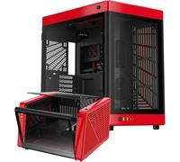 ASFASFq-GAMDIAS PC Gamer Boitier, Boîtiers Gaming EATX Grand Tour Vide, 2 Positions, Double Chambre, Porte en Verre Trempé à Ouverture Tactile, Airflow, Rouge