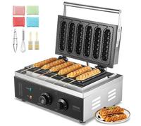 Asfasfq-Gaufrier Commercial, 6 Pièces 1500w Gaufrier Machine, Gaufrier Antiadhésif En Acier Inoxydable Pour Hot Dog Avec Contrôle De La Température Et Du Temps, Poignée, Pour Boulangerie Snack Bar