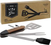 ASFASFq-GEN274 Barbecue Portable et Amovible 5 en 1 avec poignées en Bois et ustensiles en Acier Inoxydable
