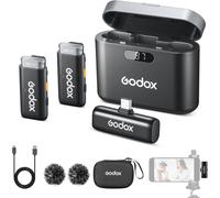 ASFASFq-GODOX WES KIT2 Lot de 2 microphones Lavalier sans fil avec réduction du bruit Compatible avec Type-C/Android, 1 récepteur, 2 émetteurs de microphones, convient pour smartphones, tablettes pou