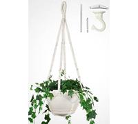ASFASFq-Grande Suspension en macramé de 109 cm pour Pot de 30,5 cm Extra Long + Crochet sans Pompon, Corde en Coton à Suspendre avec Crochet, Plante Non Incluse (Blanc)