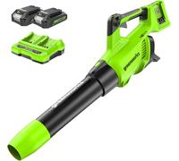 ASFASFq-Greenworks 2 x 24V Souffleur sans Fil, Vitesse d'air 193 km/h, Volume d'air 900 m³/h, Vitesse Variable (avec 2 x 2Ah Batterie et Chargeur)