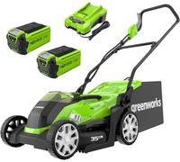 ASFASFq-Greenworks 40V Tondeuse à Gazon Sans Fil pour Pelouses Jusqu'à 400m², Largeur de Coupe de 35 cm, Sac de 40L, INCLUS Deux Batteries 40V 2Ah et Un Chargeur, Garantie 3 Ans-G40LM35K2X