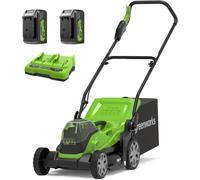 ASFASFq-Greenworks 48V (2x24V) Tondeuse à Gazon Sans Fil pour Pelouses Jusqu'à 420m², Largeur de Coupe 36 cm, Sac de 40L, INCLUS Deux Batteries de 24V 4Ah et Chargeur Double, Garantie 3 Ans, G24X2LM3
