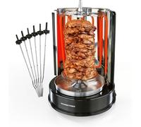 ASFASFq-Gril à kebab Gril électrique vertical pour kebab, gyros, chachlyk Gril électrique avec broche centrale et 6 broches supplémentaires, également utilisable comme gril à chachlyk