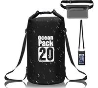 Asfasfq-Gucass Sac Étanche 20 L Dry Bag Avec Double Bandoulière Réglable, Sac Etanche Nautique Avec Pochette Smartphone Et Banane Pour Natation, Kayak, Voyage, Cyclisme, Surf (Noir)