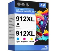 ASFASFq-Gureef Lot de 4 cartouches d'encre 912 XL 912XL de rechange pour imprimante HP 912 XL avec nouvelle puce pour imprimante HP OfficeJet Pro 8020 8022 8023 8024 8025 OfficeJet 8010 8012 8014 801
