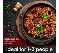 ASFASFq-GUSSKÖNIG dutch oven Cocotte Fonte Barbecue - Cocotte Émaillée 4,5L avec Pieds - Chaudron en fonte - Double Fonction - Marmite fonte-Marmite feu de bois, Inclus : Brosse & Livre de Recettes1-