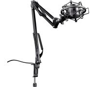 ASFASFq-GXT 253 Emita Bras Micro Réglable Articulé, Perche avec Rotation à 360 Degrés, Pied Micro, Monture Anti-vibrations, Support de Microphone avec Câble Intégré - Noir/Gris