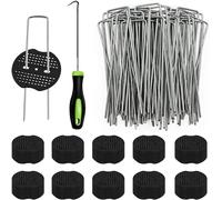 ASFASFq-HuaMuDM 100 Pcs Piquets de Fixation de Jardin, Pelouse Agrafes, Sardines Camping, piquets Anti Rouille en Acier, Sardines de Fixation, avec 1 Crochet de Ramassage et 100 Rondelles