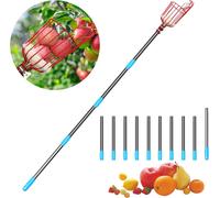 ASFASFq-Inoamity Cueille-Fruit Démontable 4M avec Sac Réglable et Panier Antichoc - Outil de Récolte Léger en Acier Inoxydable pour Pommes, Poires, Orange (Jardin, Verger, Agrumes)