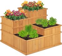 Asfasfq-Jardin Potager, Différentes Hauteurs, 4 Bacs, Balcon, Terrasse, Caisse En Bois, Hxlxp : 61x81x81 Cm, Nature