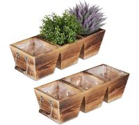 Asfasfq-Jardinière À 3 Compartiments, En Bois, Avec Film, Design Vintage, Hlp : Env. 12,5 X 43,5 X 17,5 Cm, Nature