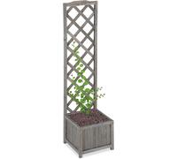Asfasfq-Jardinière Avec Treillis Espalier Tuteur Plantes Grimpantes Bac À Fleurs Bois Vigne Lierre 25l, 147cm, Gris