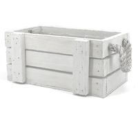 ASFASFq-Jardinière d'extérieur rectangulaire blanche en bois avec poignées en corde et revêtement en plastique dimensions 26 x 15 x 10 cm Idéal comme jardinière de balcon, porte-pot ou cache-pot
