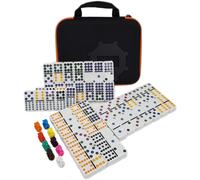 Asfasfq-Kalolary Double 12 Jeu Dominos Du Train Mexicain, 91 Jeux Dominos Dans Une Boîte En Tissu Avec 9 Trains Livret D'instructions Blocs Score Et Moyeu Forme D'octogone Jeu Table Pour Bureau Fête