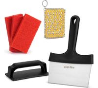 ASFASFq-Kit de Nettoyage pour Poêle et Plaque en Fonte au Crêpière, Comprenant 1 Grattoir Plancha en INOX Professionnelle, 1 Éponge en Maille INOX pour Fonte, 3 Éponge de Nettoyant et 1 Poignée Fixe