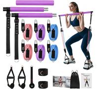 Asfasfq-Kit Elastique Musculation, Barre De Pilates Amovible Avec 6 Bande De Resistance Musculation 20-180 Lbs, Kit Pilates Maison Avec Ancrage De Porte Pour Yoga, Fitness, Squat, Workout