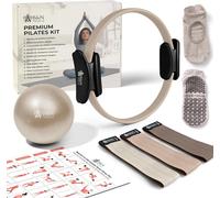 Asfasfq-Kit Pilates Complet Beige ¿ Anneau Pilates, Ballon Souple, 3 Bandes De Résistance, Chaussettes Antidérapantes, Guide ¿ Accessoires Fitness Maison Femme