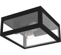 ASFASFq-Lampe de plafond extérieure ALAMONTE 1, 2 flamme, plafonnier en acier galvanisé, couleur : noir, verre : transparent, douille : E27, IP44