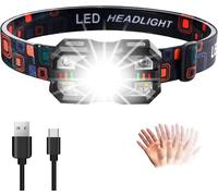 Asfasfq-Lampe Frontale Led Rechargeable, Ultra Lumineuse 2000 Lumens, Légère Et Durable Avec Capteur Et Lumière Rouge, 10 Modes Idéale Pour Jogging, Camping, Pêche, Cyclisme, Urgences