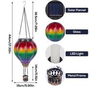 ASFASFq-Lanterne solaire LED montgolfière - Photophore solaire - Décoration de jardin pour l'extérieur - Lanterne solaire suspendue pour l'extérieur - Effet de flamme décoratif - Ballon arc-en-ciel