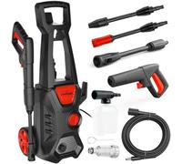 ASFASFq-Lehmann Jukon Nettoyeur Haute Pression, 1600 W, Max. 200 Bar, Débit 480 l/h, Tuyau Haute Pression de 5 m, Pistolet, Lances et Une Lance à Mousse, Idéal pour Maison, Jardin et Voiture