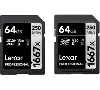 ASFASFq-Lexar Professional 1667x Carte SD 64 Go, Lot de 2 Cartes, Carte Memoire SDXC UHS-II, Jusqu'à 250 Mo/s en lecture, Class 10, U3, V60, SD pour photographe professionnel, vidéaste (LSD1667064G-B