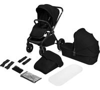 Asfasfq-Lionelo Mika Plus 2 En 1 Poussette 0 À 48 Mois Jusqu'à 22 Kg Nacelle Jusqu'à 9 Kg, Réglage Du Dossier Et Du Repose-Pied, Coussin, Roues Pivotantes 360° En Pu Auvent Xxl (Black Onyx)