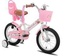 ASFASFq-Little Daisy 12/14/16 Pouces vélo Enfant pour Les Filles de 2 à 7 Ans, Vélo Gilrs avec Roues stabilisatrices, siège de poupée et paniers. Bleu, Rose, Blanc