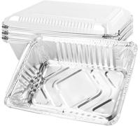 ASFASFq-Lot de 125 barquette aluminium jetable avec couvercle transparent, 21.5 x 16 x 5 cm, 1000 ml,barquette alimentaire jetable Pour frites, pâtisserie, barbecue