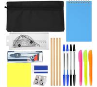 Asfasfq-Lot De 18 Trousses Remplies Pour La Rentrée Scolaire, Trousse De Papeterie Pour École Secondaire, Trousse À Crayons Pour Examens Avec Taille-Crayon Et Notes Adhésives, Surligneur, Crayons, En