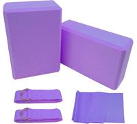 Asfasfq-Lot De 2 Blocs De Yoga Avec Sangle, Briques Légères En Mousse Eva Pour Yoga, Pilates, Brique Antidérapante Pour Étirement, Méditation Et Poses Flexibles Profondes (Violet)