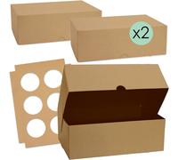 Asfasfq-Lot De 2 Boîtes À Cupcakes - Carton Kraft Alimentaire - 17 X 25 X 8,5 Cm - Pour Transport 6 Cupcakes Muffins Pâtisseries Gâteaux Desserts - Fabriqué En France - 5502