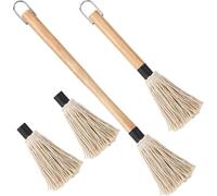 ASFASFq-Lot de 2 brosses à badigeonner pour barbecue avec manche en bois et 2 têtes de rechange supplémentaires pour barbecue, grill, fumer le steak