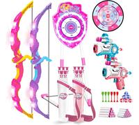 ASFASFq-Lot de 2 Jouets de tir à l'arc et aux flèches LED pour Enfants de 5 à 12 Ans, Arc Lumineux et Cible à Ventouse Requin, 73 cm, Jeu de fléchettes pour l'intérieur et l'extérieur, Cadeau pour