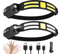 Asfasfq-Lot De 2 Lampes Frontales Led Rechargeables - Capteur Intelligent Avec 6 Modes D'éclairage - Affichage Numérique De La Batterie 0,09 Kg - Lampes Frontales Légères Pour La Course, Le Camping,
