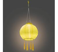 Asfasfq-Lot De 2 Lampions Solaires Ronds Avec Pompons Jaunes Ø Env. 20 Cm Avec 1 Led Blanc Chaud