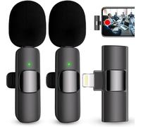 ASFASFq-Lot de 2 microphones cravate professionnels sans fil pour iPhone iPad, mini micros à revers Plug-Play 2,4 G avec puce de réduction du bruit pour enregistrement vidéo, interview, podcast, Vlog