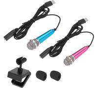 ASFASFq-Lot de 2 mini microphones de type C avec support, coque en éponge pour enregistrement de voix de téléphone, bleu/rose vif