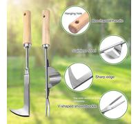 ASFASFq-Lot de 2 Outil Desherbeur Manuel, Désherbeurs Manuels en Acier Inoxydable, Arrache-racines avec Manche Ergonomique en Bois,Idéal pour Éliminer les Mauvaises Herbes dans le Jardin et le Paysag