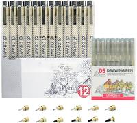 Asfasfq-Lot De 21 Stylos À Pointe Fine, 12 Largeurs De Trait Différentes Micron Feutres Fins Noirs, Ensemble De 9 Couleurs De 0,45 Mm, Fineliner Résistant À L'eau Pour Les Manga Écriture Signature Et